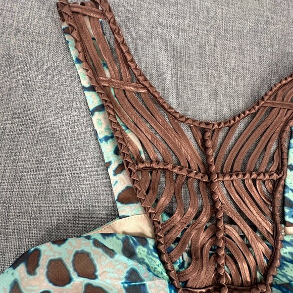 Boston Proper Halter Top Figure Flattering Animal Print Lined Padded Turquoise B - Picture 5 of 16